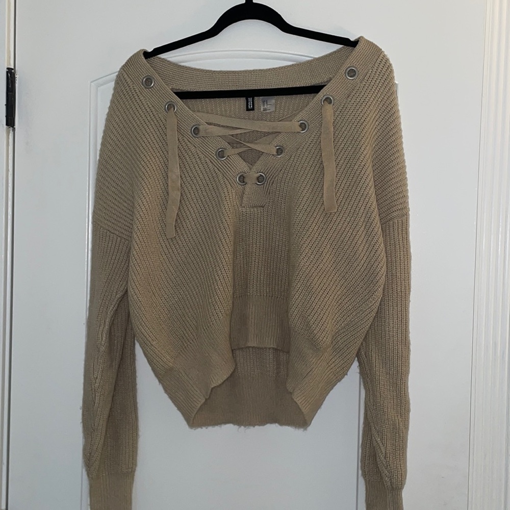 Lace up knit sweater